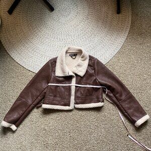 Brown Fleece-Lined Aviator Jacket – Size S